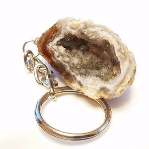 Agate Oco Geode Keychain Natural Rough Druzy Crystal Specimen Healing Rock